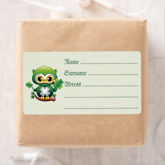 Baby Uil Schattig St Patrick Cartoon Etiket (Insitu)