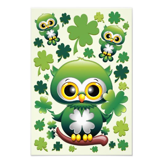 Baby Uil Schattig St Patrick Cartoon Foto Afdruk (Voorkant)