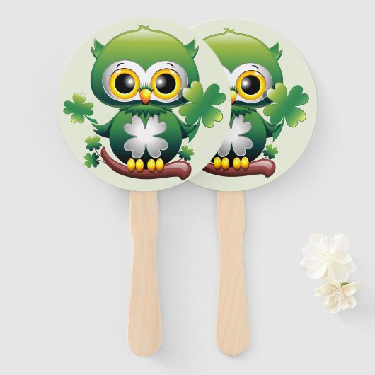Baby Uil Schattig St Patrick Cartoon Handwaaier (Voorkant en achterkant)
