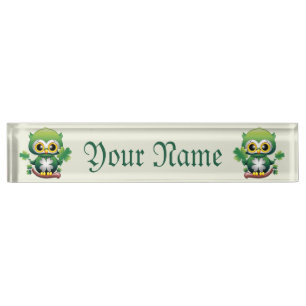Baby Uil Schattig St Patrick Cartoon Naambordje