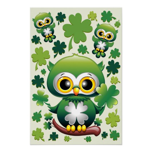Baby Uil Schattig St Patrick Cartoon Perfect Poster (Voorkant)