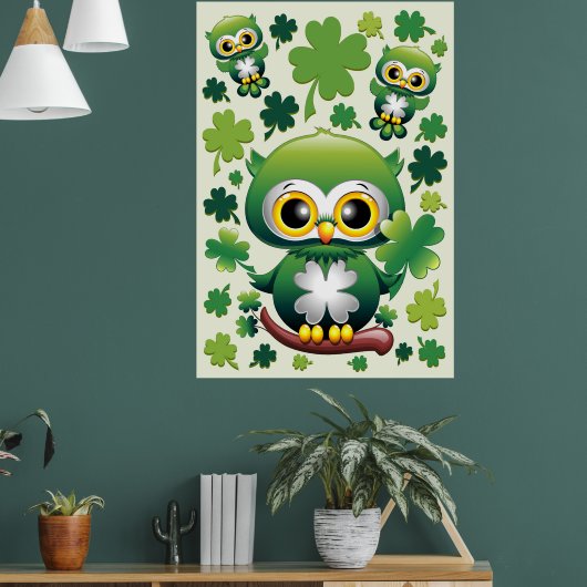 Baby Uil Schattig St Patrick Cartoon Poster (Woonkamer 1)