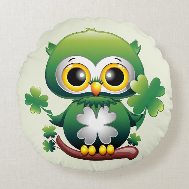 Baby Uil Schattig St Patrick Cartoon Rond Kussen (Voorkant)