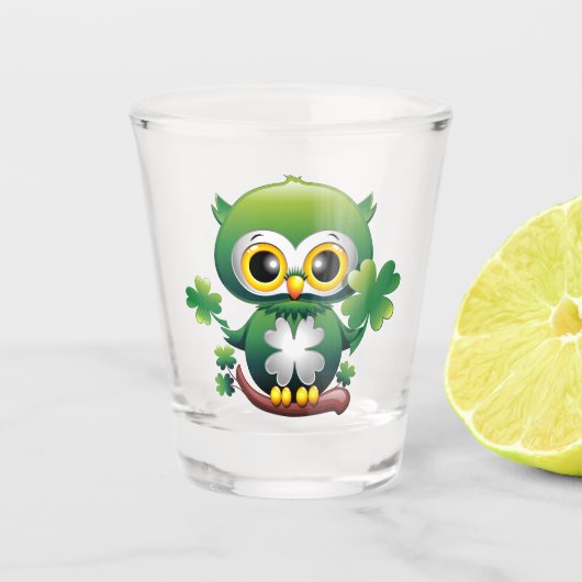 Baby Uil Schattig St Patrick Cartoon Shot Glas (Voorkant)