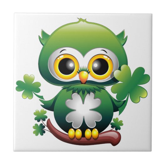 Baby Uil Schattig St Patrick Cartoon Tegeltje (Voorkant)