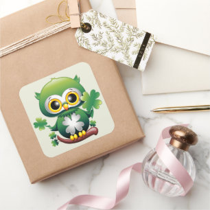 Baby Uil Schattig St Patrick Cartoon Vierkante Sticker