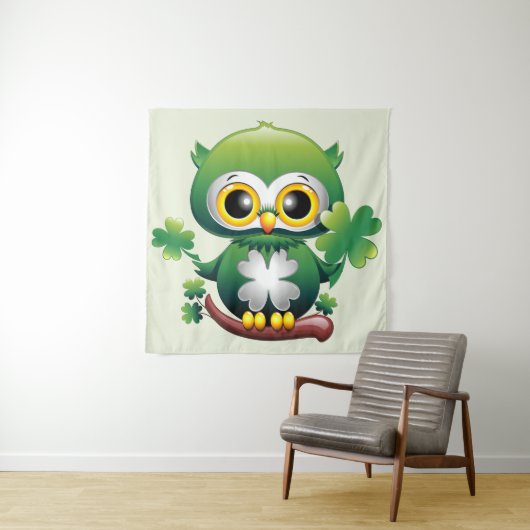 Baby Uil Schattig St Patrick Cartoon Wandkleed (In situ)