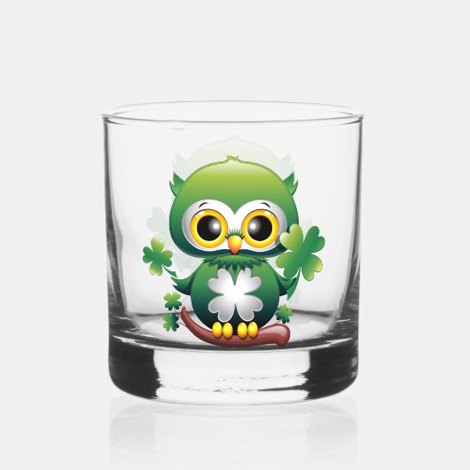 Baby Uil Schattig St Patrick Cartoon Whisky Glas (Voorkant)