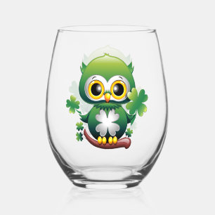 Baby Uil Schattig St Patrick Cartoon Wijnglas Zonder Voet