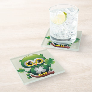 Baby Uil Schattige St Patrick Cartoon Glazen Onderzetter