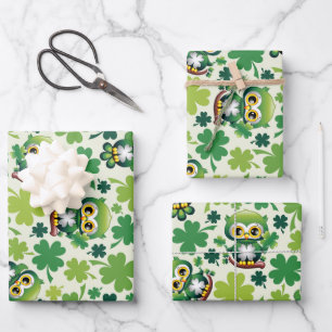 Baby Uil Schattige St. Patrick Cartoon Inpakpapier Vel