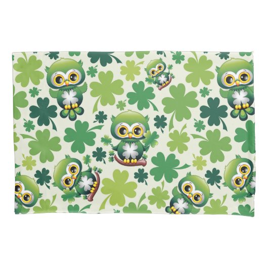 Baby Uil Schattige St Patrick Cartoon Kussensloop (Voorkant)