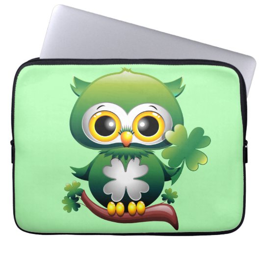 Baby Uil Schattige St Patrick Cartoon Laptop Sleeve (Voorkant)
