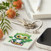 Baby Uil Schattige St Patrick Cartoon Sleutelhanger (Voorkant Rechts)