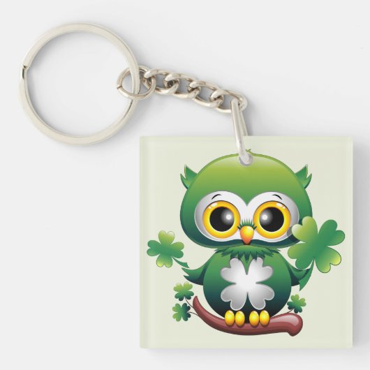 Baby Uil Schattige St Patrick Cartoon Sleutelhanger (voorkant)