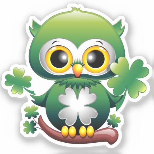Baby Uil Schattige St Patrick Cartoon Sticker (Voorkant)