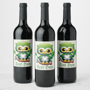 Baby Uil Schattige St Patrick Cartoon Wijn Etiket