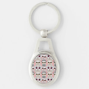 Baby-uilen op lichtroze achtergrondpatroon sleutelhanger