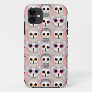Baby-uilen op roze patroon iPhone 11 hoesje