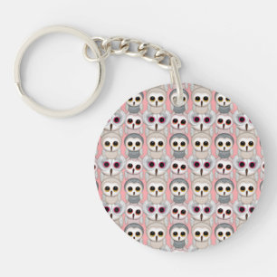 Baby-uilen op roze patroon sleutelhanger