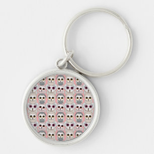 Baby-uilen op roze patroon sleutelhanger