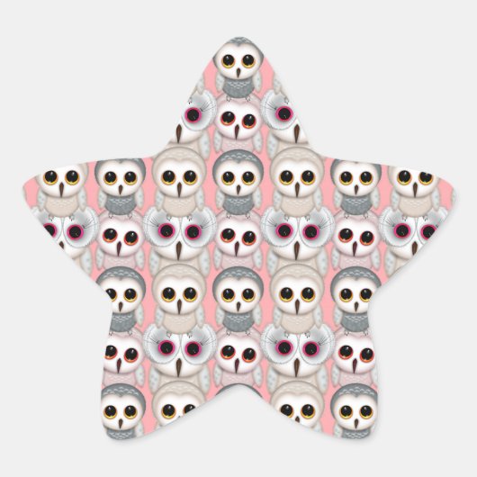 Baby-uilen op roze patroon ster sticker (Voorkant)
