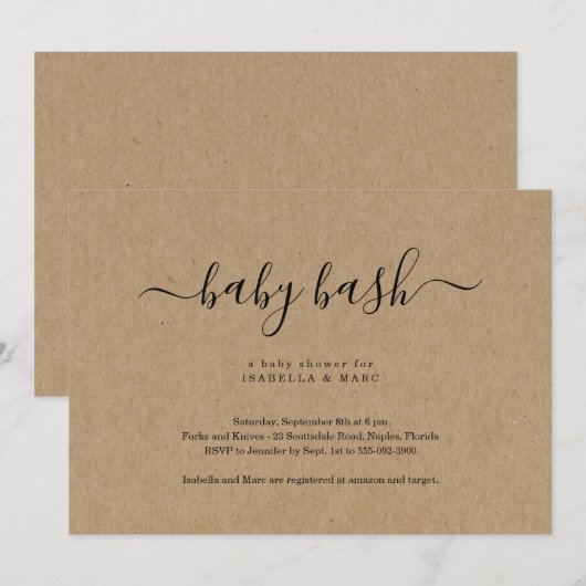 Baby Uitnodiging Baby shower Bash (Voorkant / Achterkant)