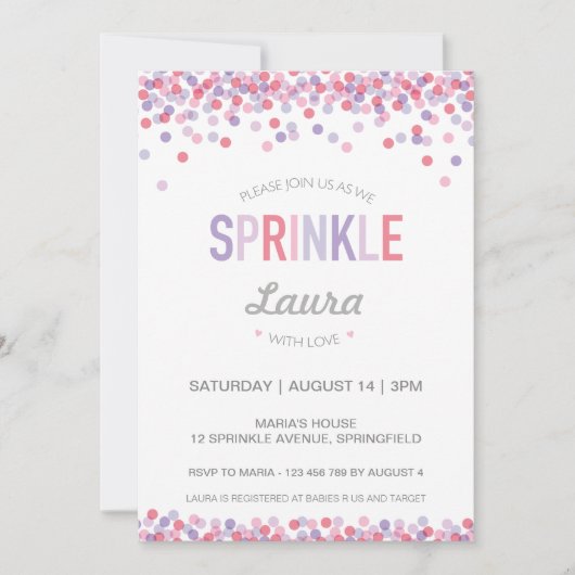 Baby Uitnodiging, Roze en Paars Kaart (Voorkant)