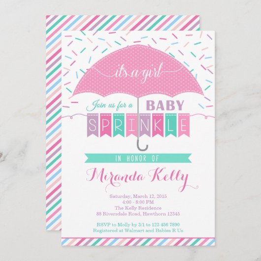 Baby Uitnodiging/Uitnodiging paraplu Kaart (Voorkant / Achterkant)