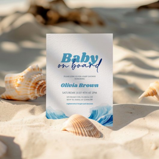 Baby Uitnodiging voor Baby shower aan boord, Surf 