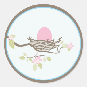 Baby Uitnodiging voor de Sticker - Pink Egg in Nes