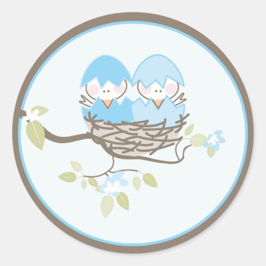 Baby Uitnodiging voor Favor Sticker - Twin Birds (Voorkant)