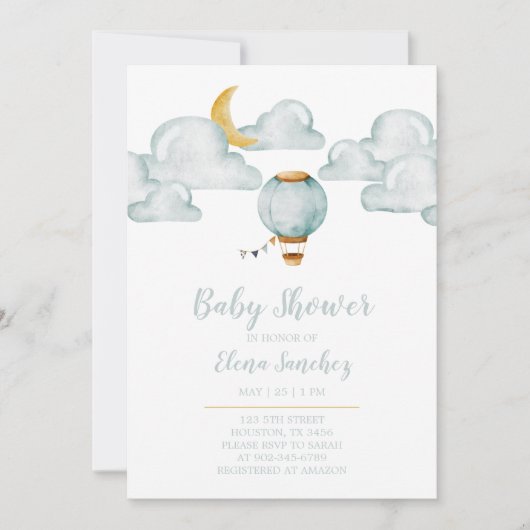 Baby Uitnodiging - Zacht blauw Baby shower (Voorkant)