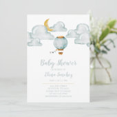 Baby Uitnodiging - Zacht blauw Baby shower (Staand voorkant)