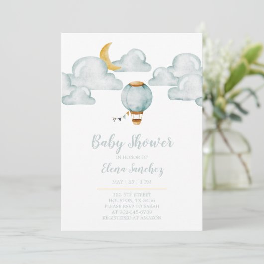 Baby Uitnodiging - Zacht blauw Baby shower (Staand voorkant)