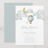 Baby Uitnodiging - Zacht blauw Baby shower (Voorkant / Achterkant)