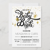 Baby Uitnodiging | Zwart, wit en goud (Voorkant)