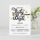 Baby Uitnodiging | Zwart, wit en goud (Staand voorkant)