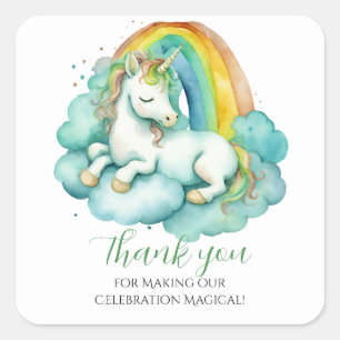 Baby Unicorn Baby shower Dank u Vierkante Sticker