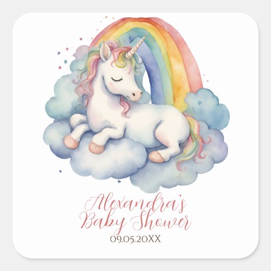 Baby Unicorn Baby shower Vierkante Sticker (Voorkant)