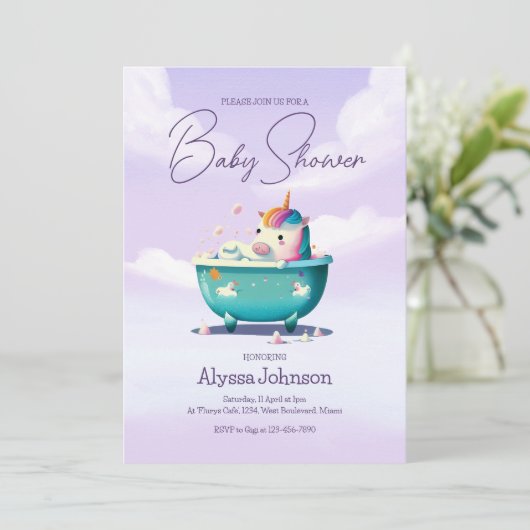 Baby Unicorn Bath Time | Uitnodiging tot Baby show (Staand voorkant)