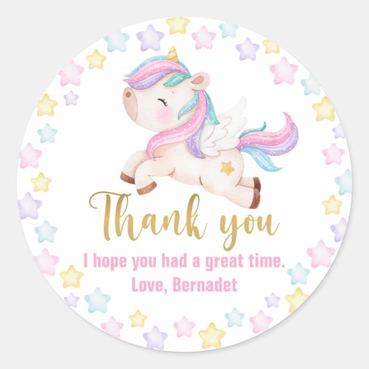 Baby Unicorn Bedankt Ronde Sticker (Voorkant)
