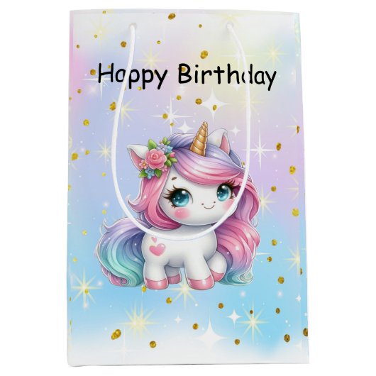 Baby Unicorn Birthday Bag Medium Cadeauzakje (Voorkant)