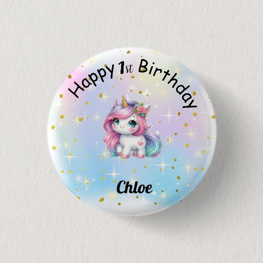 Baby Unicorn Birthday Button (Voorkant)