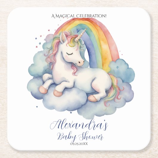 Baby Unicorn Boy Baby shower Kartonnen Onderzetters (Voorkant)
