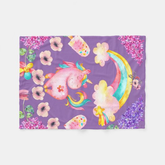 Baby Unicorn die tuintuin speelt Fleece Blanket, B (Voorkant (Horizontaal))