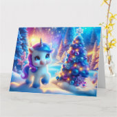 Baby Unicorn Kerstfantasie Kaart (Gele Bloem)