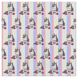 Baby Unicorn met regenboogachtergrond Stof
