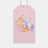 Baby Unicorn over de maan met bloemen Cadeaulabel (Achterkant)