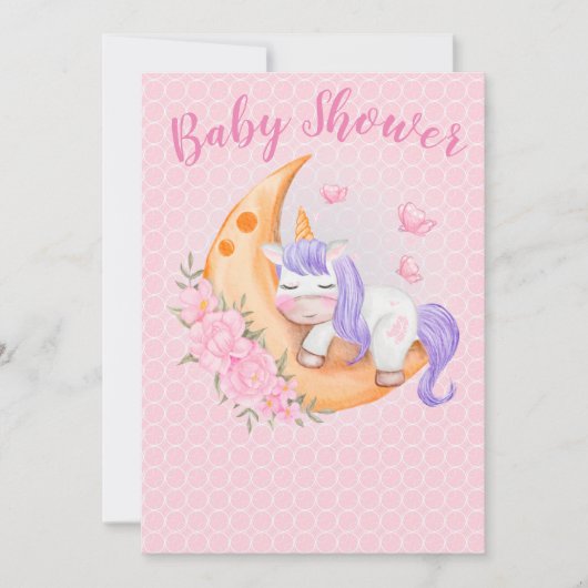 Baby Unicorn over de maan met bloemen Kaart (Voorkant)